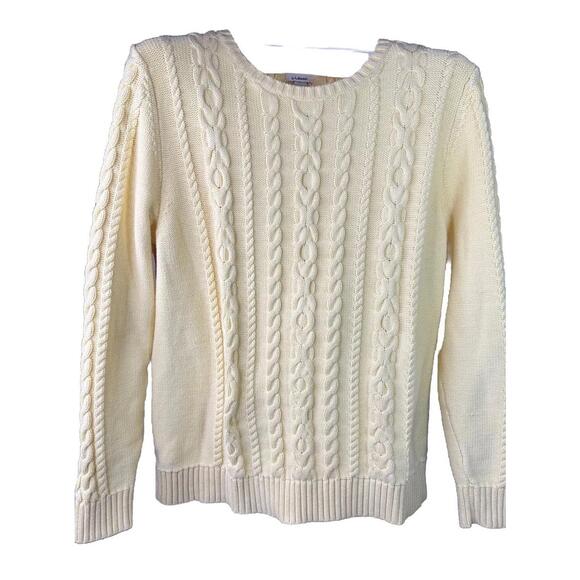 LL Bean Sweater Womens XL Yellow Fisherman's Cable Knit Heavy Cotton - Picture 1 of 8